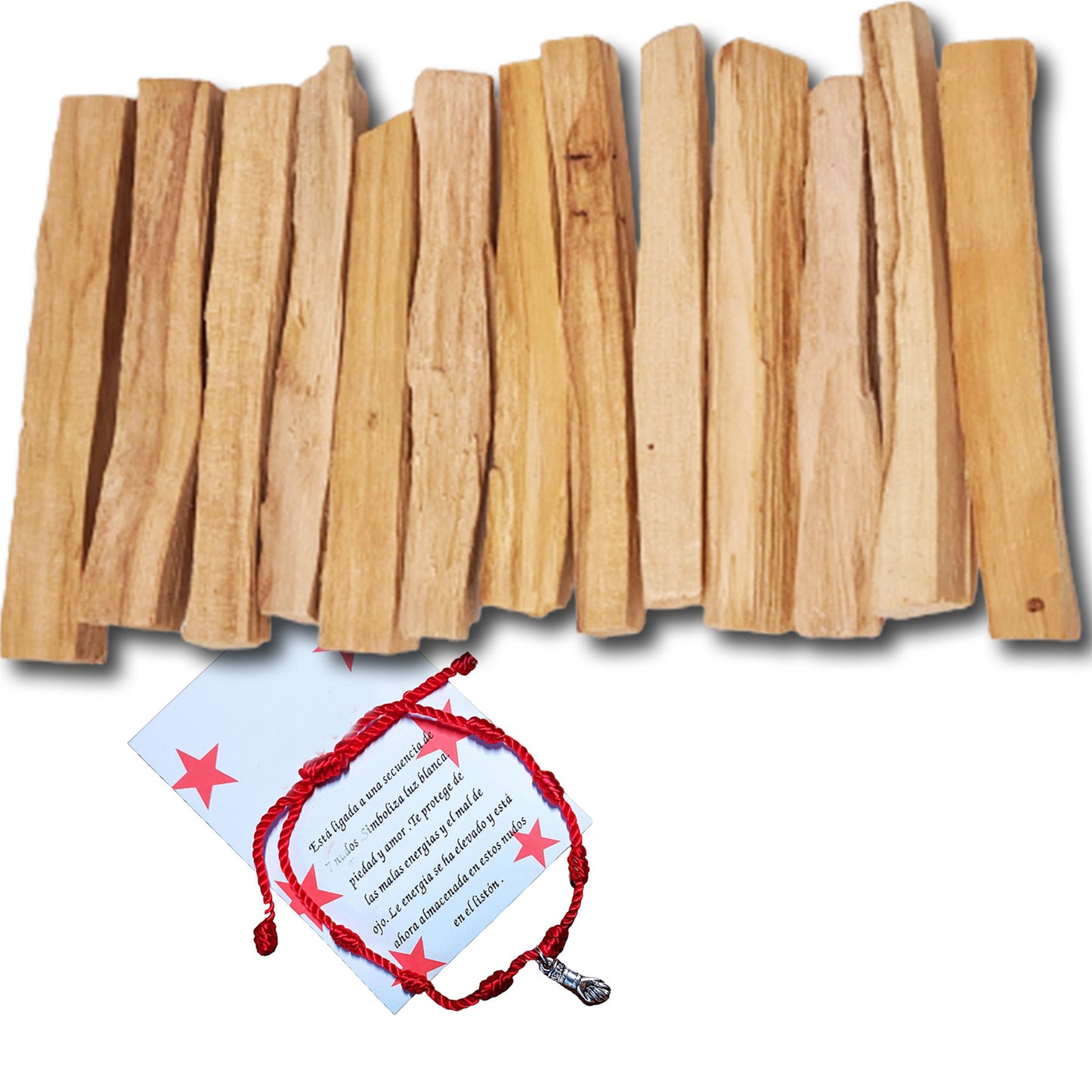 Palo Santo Calidad Premium - Incienso Humo Sagrado - Regalo Pulsera Hilo Rojo 7 Nudos