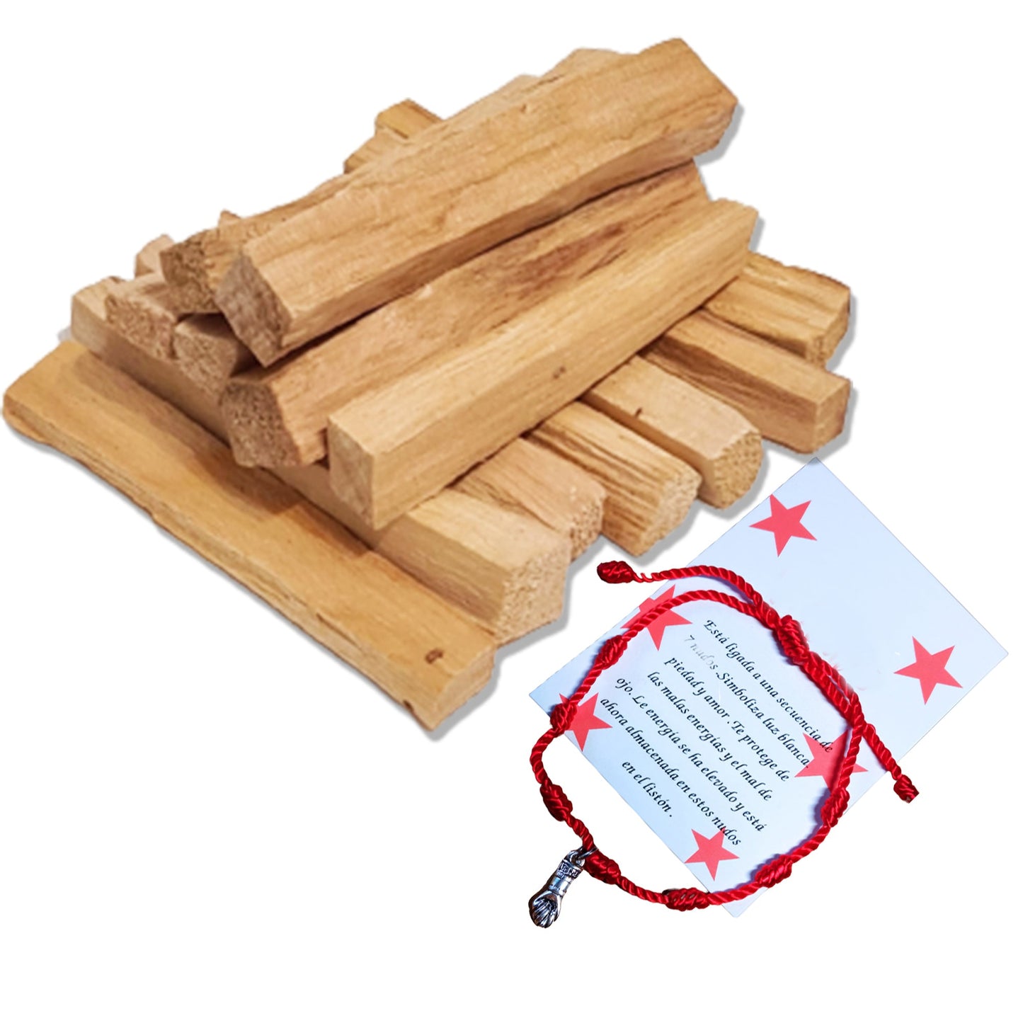 Palo Santo Calidad Premium - Incienso Humo Sagrado - Regalo Pulsera Hilo Rojo 7 Nudos