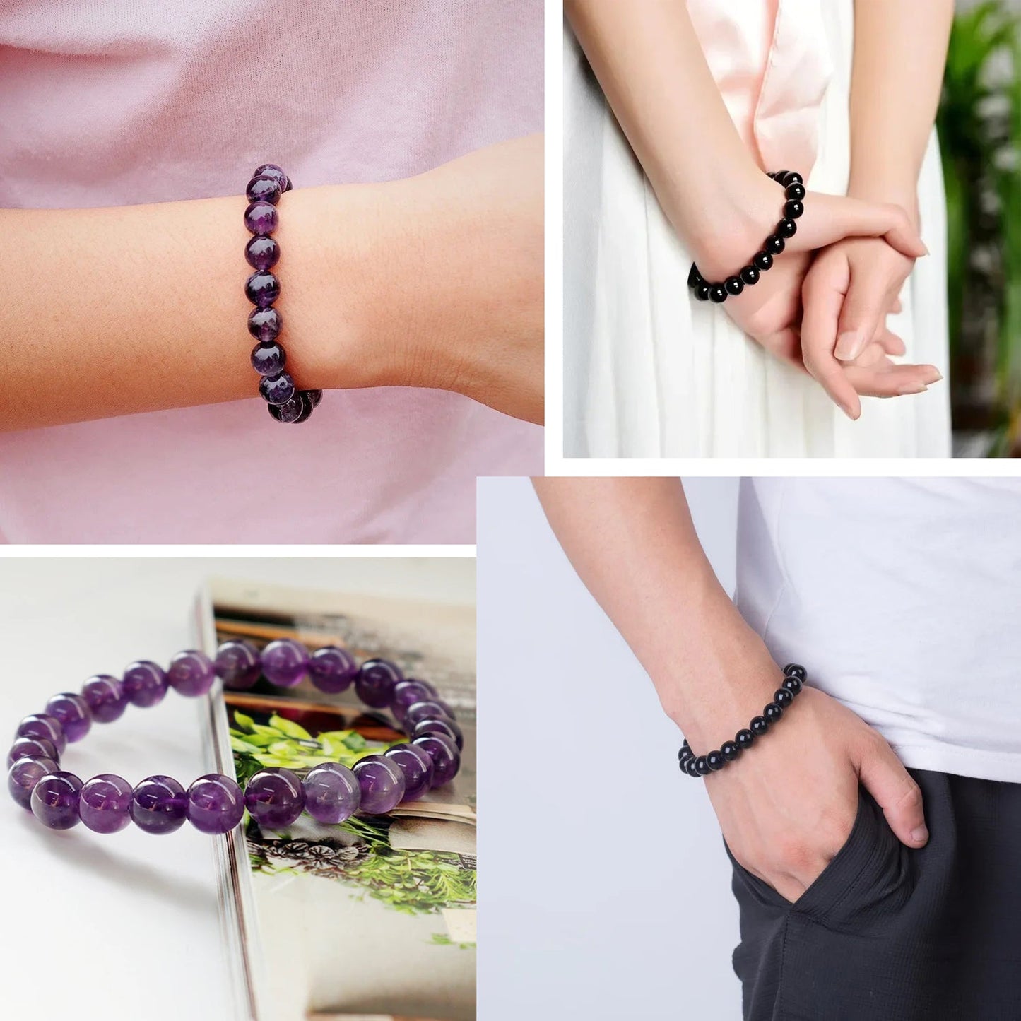 Pulsera Amatista y Pulsera Obsidiana - Pack Calma y Tranquilidad