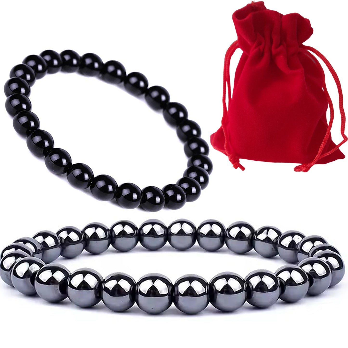 Pulsera Hematita y Pulsera Obsidiana. Equilibrio Emocional-Protección. Amuleto de protección para Hombre y Mujer