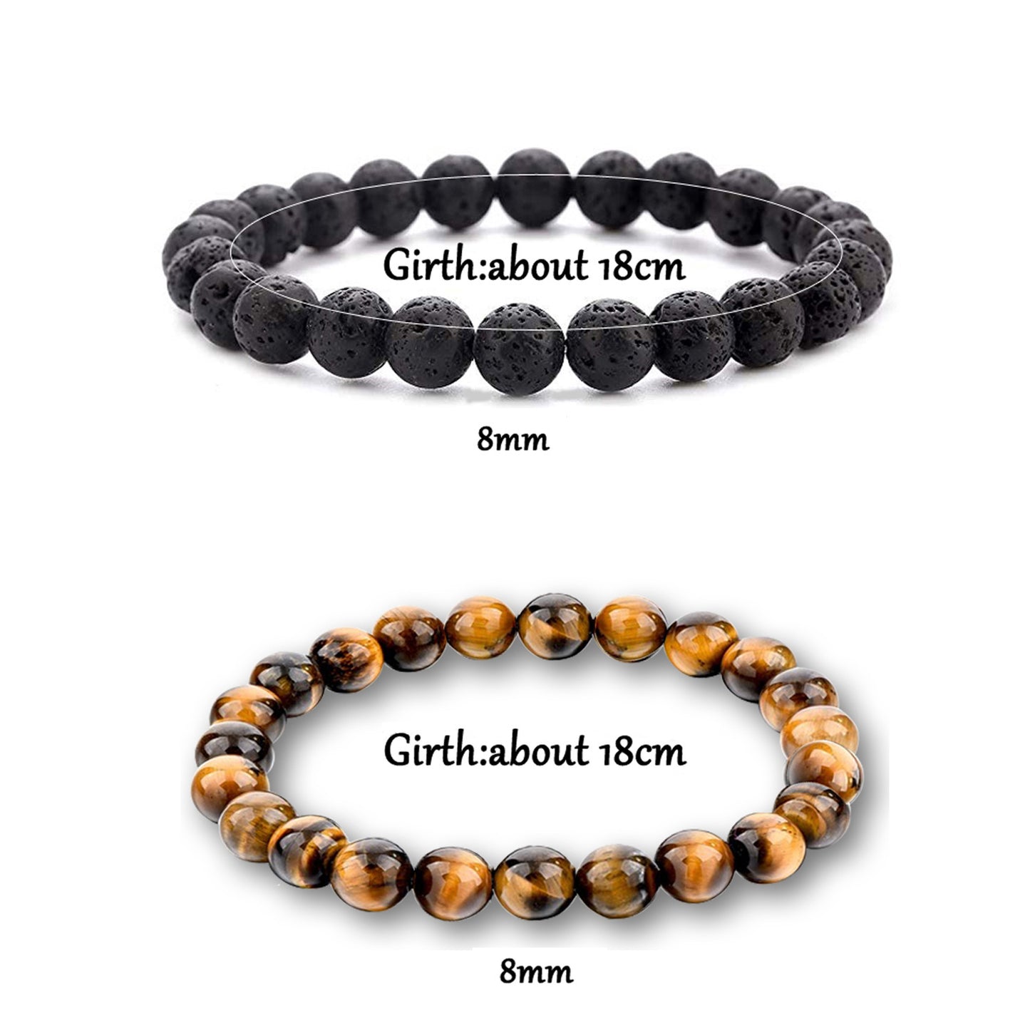 Pulsera Ojo de Tigre y Pulsera de Roca de Lava Volcánica – Equilibrio y Protección – Amuleto de Fuerza y Protección. Hombre y Mujer
