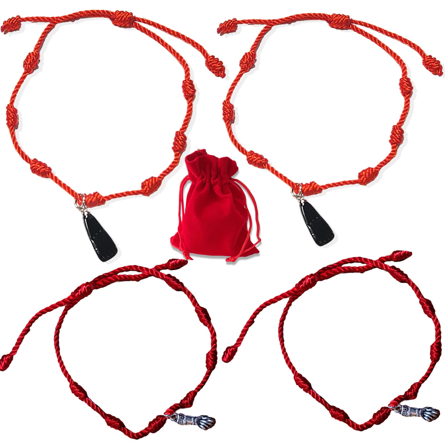 Pulseras 7 Nudos Roja Ajustable – Pack 【4】Pulseras - Amuleto Puño Higa - Limpia, purifica y aleja energías negativas - Regalo Hombre - Mujer - Protección malas energías - Buena Suerte.
