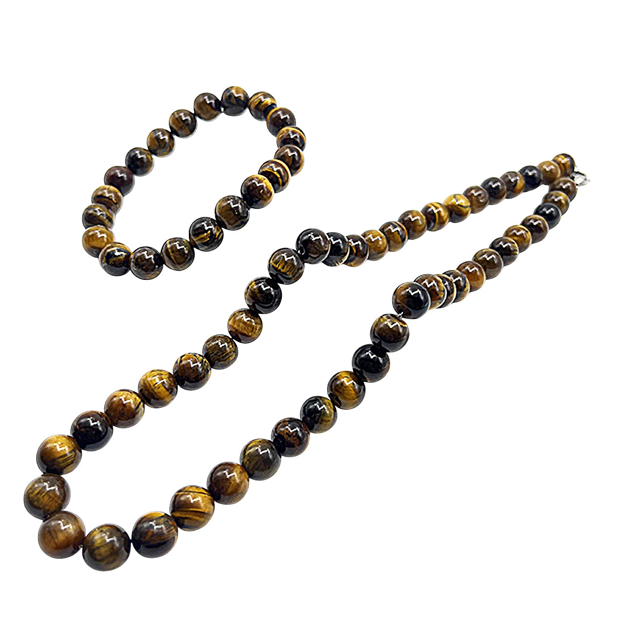 Collar Ojo de Tigre y Pulsera Ojo de Tigre 21 cm – Elaborados a Mano - Equilibrio y Protección – Amuleto de Fuerza y Protección. Hombre y Mujer