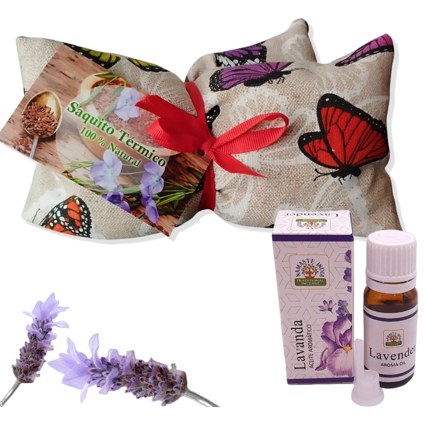 >> Saquito Térmico de Semillas para Microondas Aroma Lavanda + Aceite Esencial Lavanda 10 ml - Alivia Dolores Cervicales y Lumbares - Hecho en España