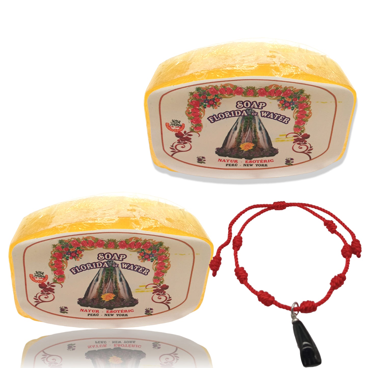 Jabón de Agua de Florida - Pack >> 【2】 - Perú + 【1】Pulsera 7 nudos roja - Limpia, purifica y aleja energías negativas