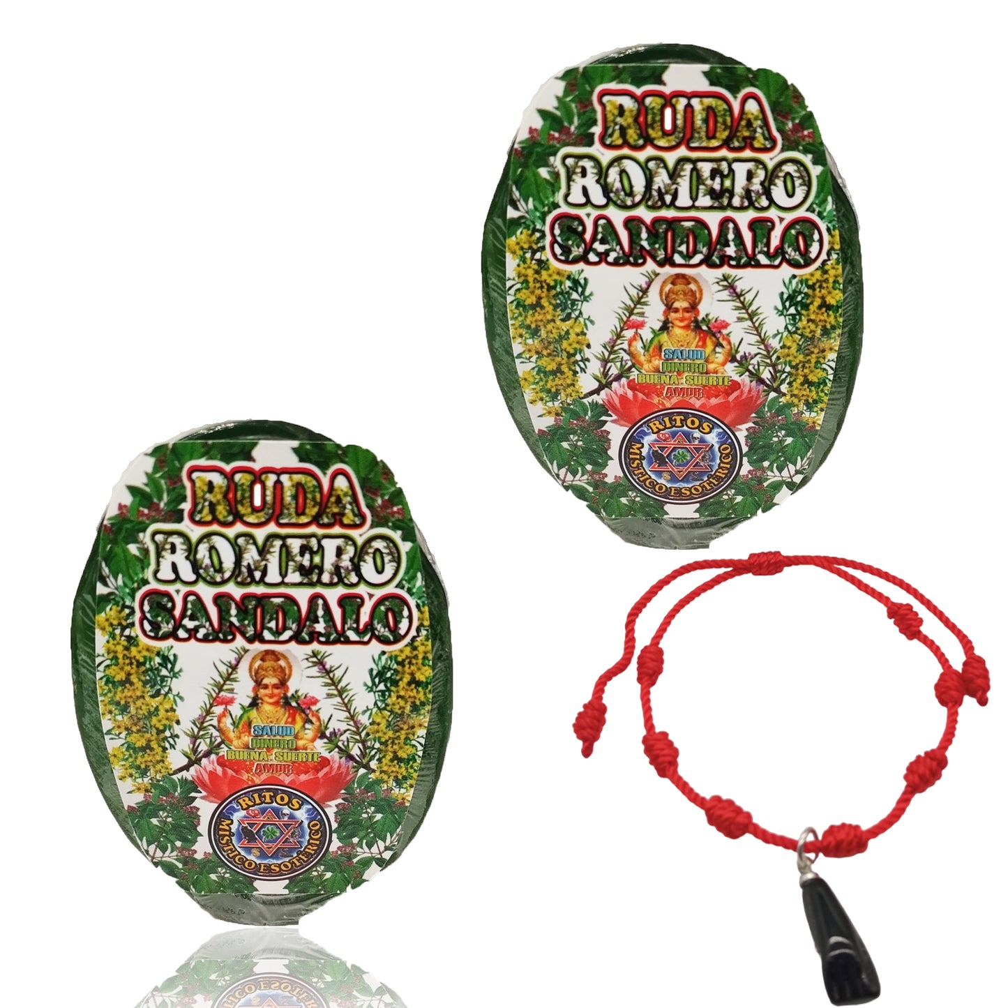 Jabón Ruda - Romero y Sandalo + Pulsera 7 nudos roja - Pack >> 【2】Jabones - Limpieza Protección y Aleja Energías Negativas