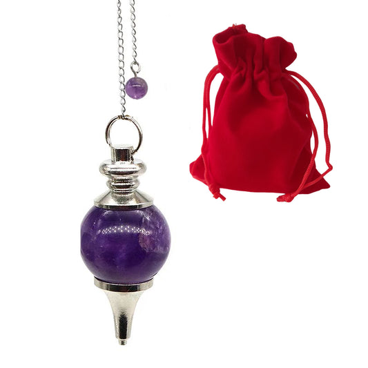 Péndulo de Amatista Natural Esfera-  Adivinación,  Sanación, Reiki, Radiestesia, Tarot, Equilibrio de Energías Chakras, Limpieza de Espacios  y Armonización