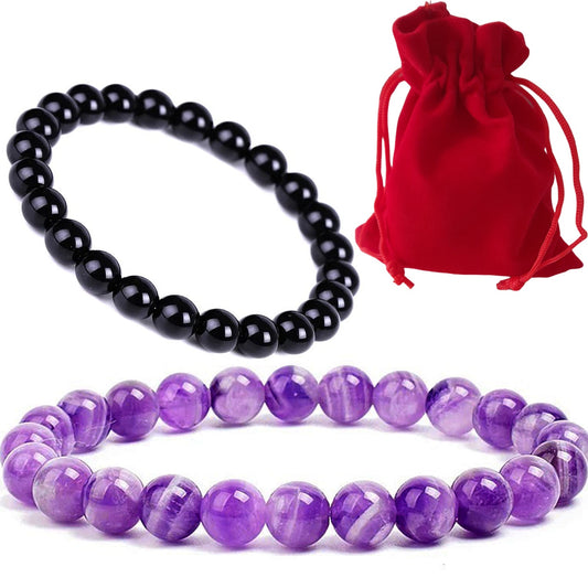 Pulsera Amatista y Pulsera Obsidiana - Pack Calma y Tranquilidad