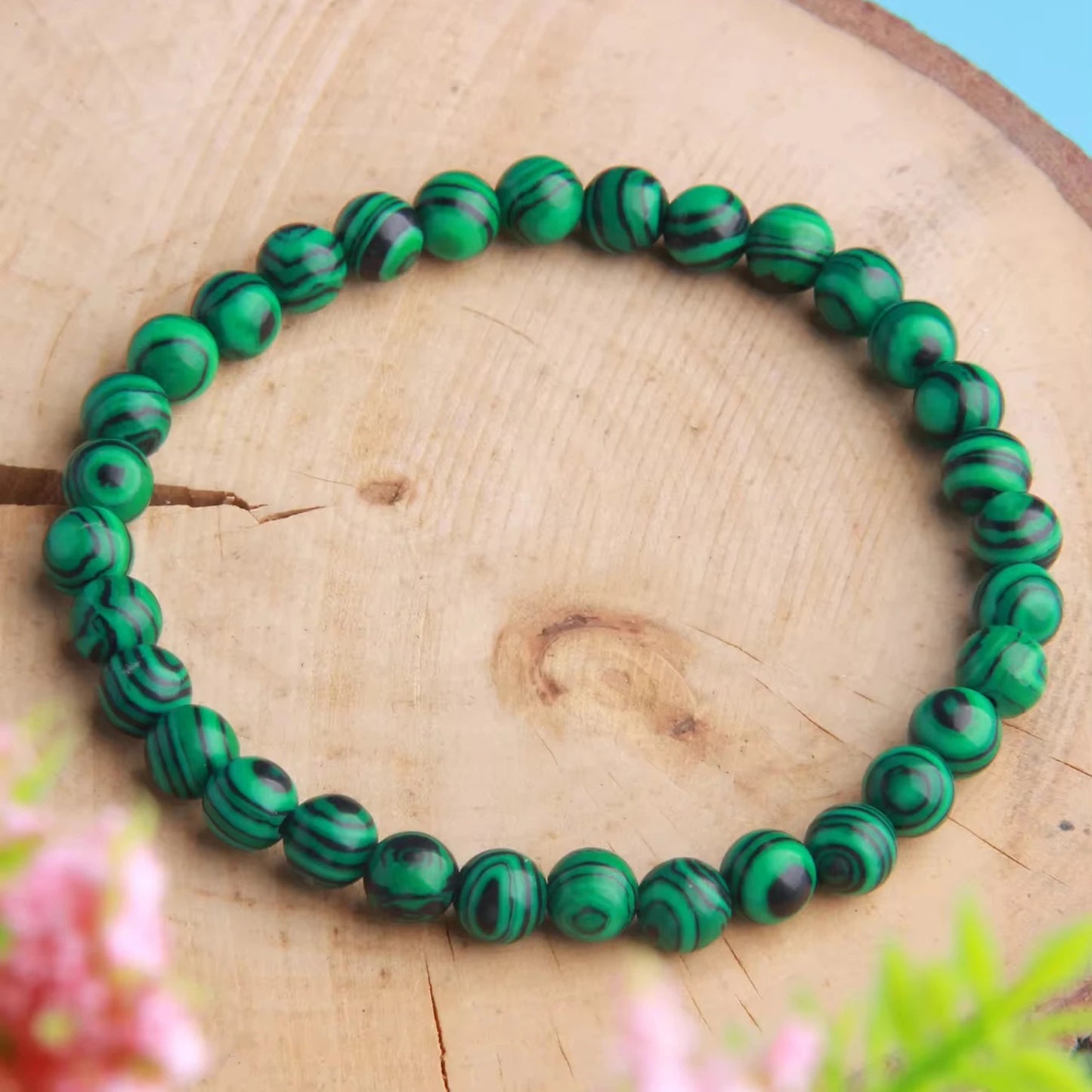 Pulsera de Malaquita + REGALO Colgante Malaquita - Armonía – Calma – Protección - Sanación. Amuleto de protección para Hombre y Mujer