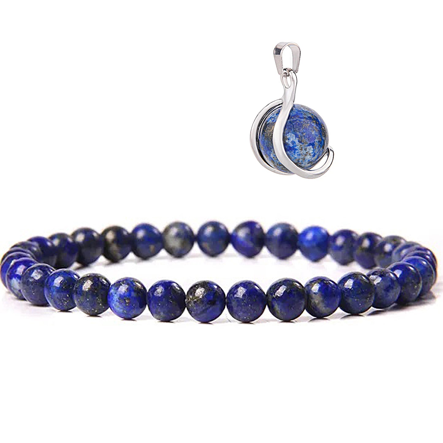 Pulsera de Lapislázuli + REGALO Colgante Lapislázuli - Bienestar – Calma – Relajación - Comunicación. Amuleto de protección para Hombre y Mujer
