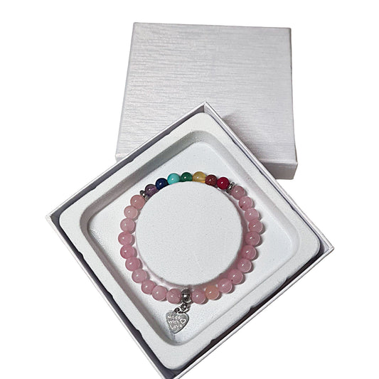Pulsera Cuarzo Rosa Piedra Natural – Pulsera Elástica con Cuentas Piedra Natural – Pulsera 7 Chakras