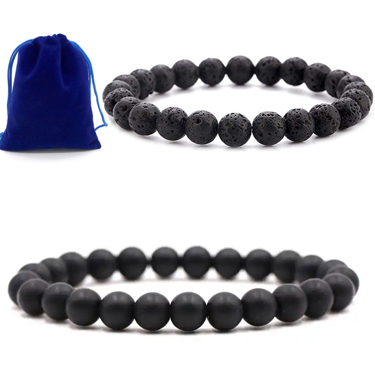 Pulsera Onix Mate y Pulsera de Roca de Lava Volcánica – Equilibrio y Protección – Amuleto de Fuerza y Protección - Hombre
