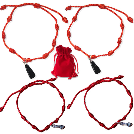 Pulseras 7 Nudos Roja Ajustable –  Pack 【4】Pulseras - Amuleto Puño Higa - Limpia, purifica y aleja energías negativas - Regalo Hombre - Mujer - Protección malas energías - Buena Suerte.
