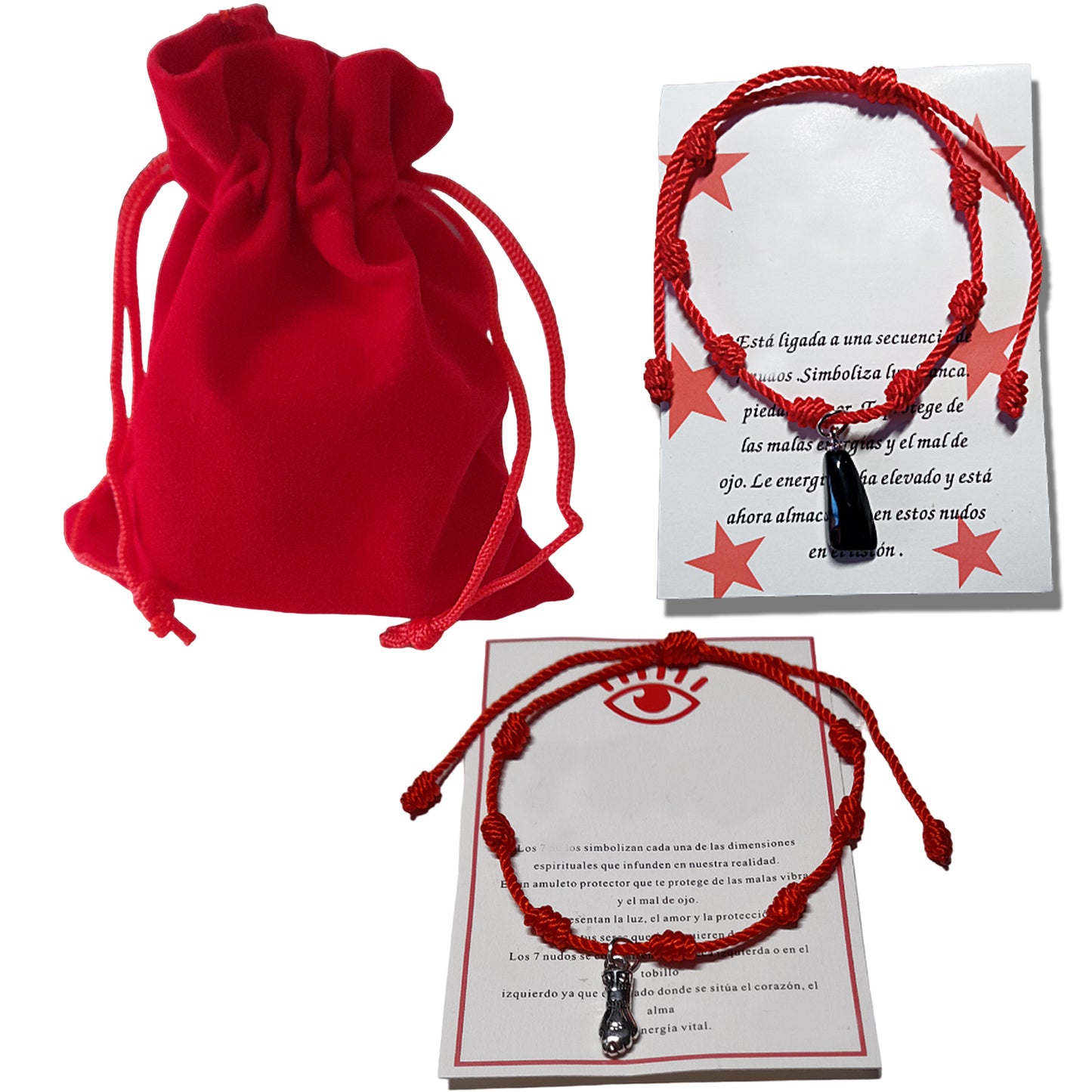 Pulseras 7 Nudos Roja Ajustable –  Pack 【4】Pulseras - Amuleto Puño Higa - Limpia, purifica y aleja energías negativas - Regalo Hombre - Mujer - Protección malas energías - Buena Suerte.
